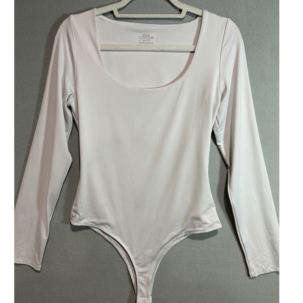 SWS Contour Bodysuit Womens XL White Long Sleeve Scoop Neck Stretch‎ Minimalist